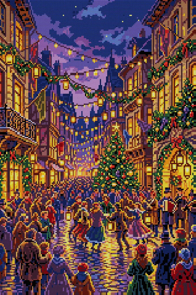 Victorian Christmas Street Festival, 40x60 cm timanttimaalaus – koko kuvion esikatselu ilman lähikuvaa