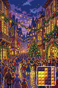 Thumbnail for Victorian Christmas Street Festival, 40x60 cm timanttimaalaus – lopullisen kuvion esikatselu ja lähikuva neliönmuotoisista timanteista