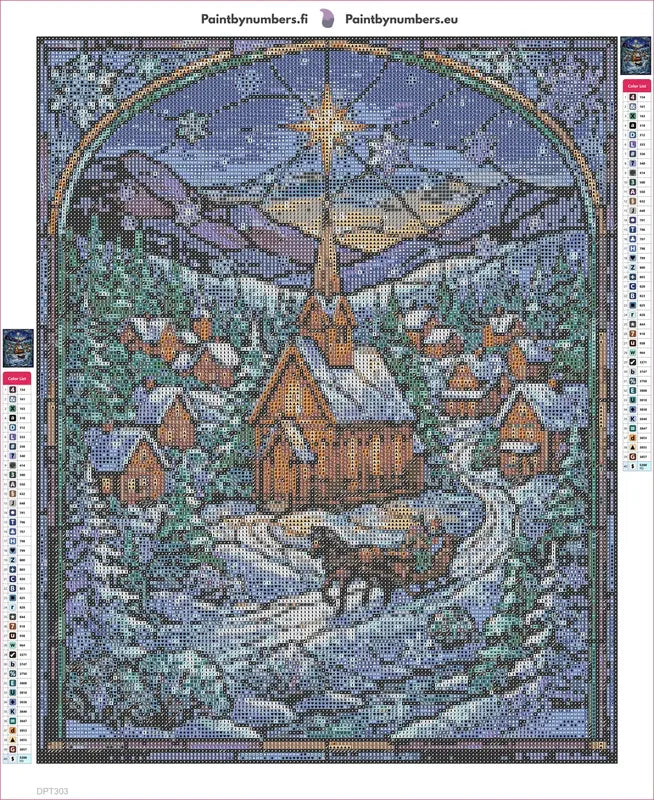 Village Winter Night timanttimaalauksen liimapintainen canvas 40x50cm