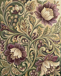 Thumbnail for Vintage kukkakuvio numeromaalaus. Koristeelliset kukat, lehdet ja marjat beige-vihreillä sävyillä.