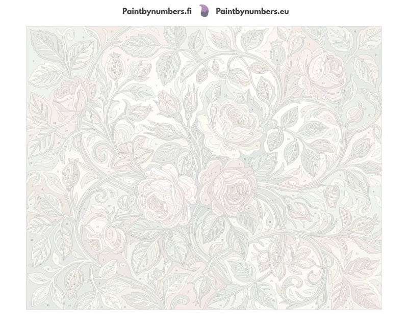 Numeroitu kangas - Vintage Roses and Leaves 50x40cm