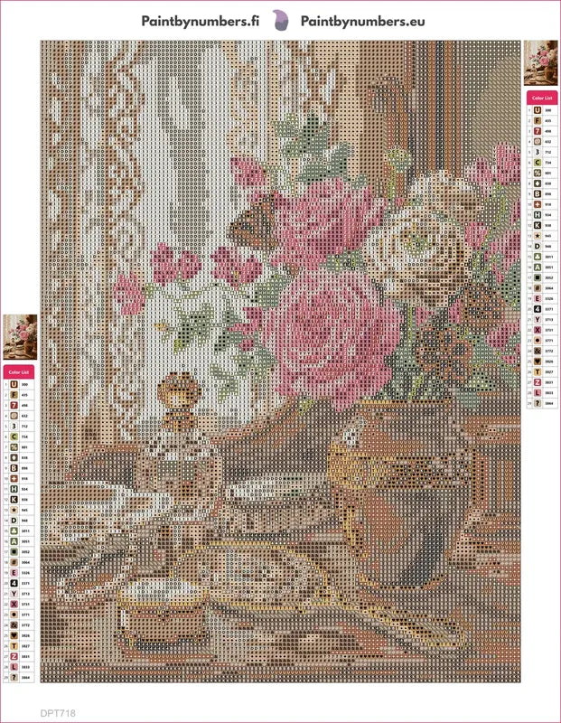 Vintage Vanity Floral Still Life timanttimaalauksen liimapintainen canvas 30x40cm