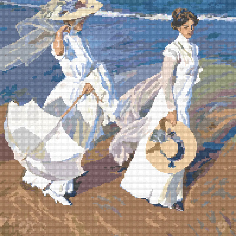 Walk on the Beach by Sorolla, 50x50 cm timanttimaalaus – lopullisen kuvion esikatselu