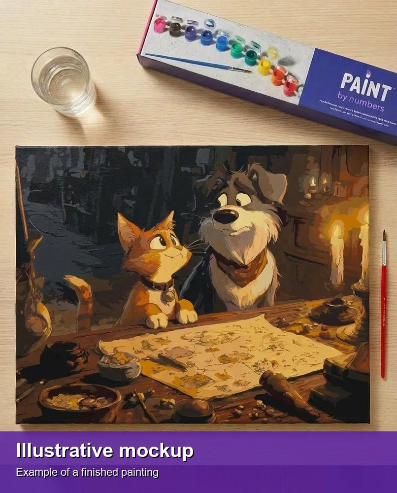 Valmiin numeromaalauksen havainnekuva - Whiskers and Paws 50x40cm