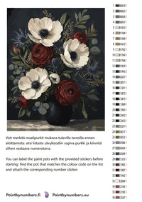 Thumbnail for Värikartta ja ohjeet - White Anemones and Red Roses 40x50cm