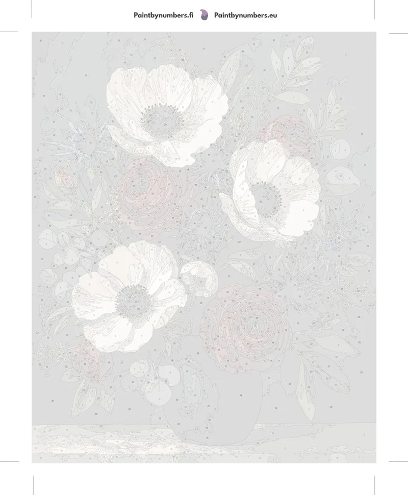Numeroitu kangas - White Anemones and Red Roses 40x50cm