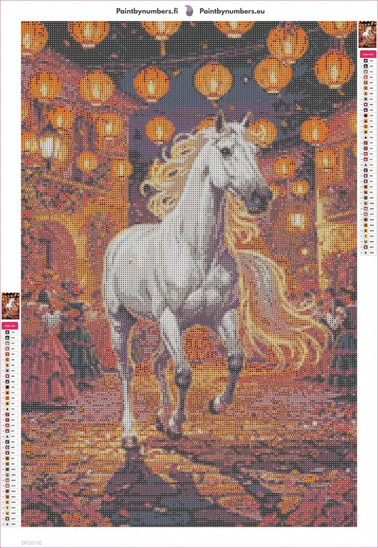 White Horse in Festival timanttimaalauksen liimapintainen canvas 40x60cm