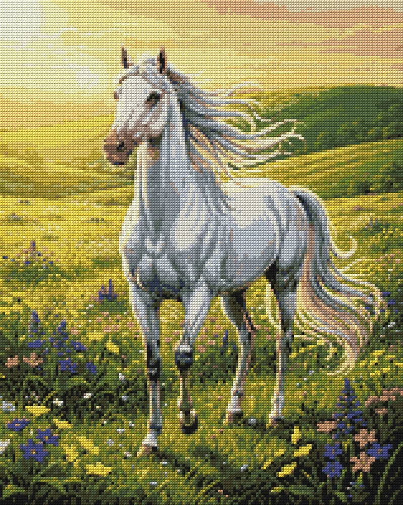 Timanttikuvio - White Horse in Meadow