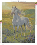 Thumbnail for White Horse in Meadow timanttimaalauksen liimapintainen canvas 40x50cm