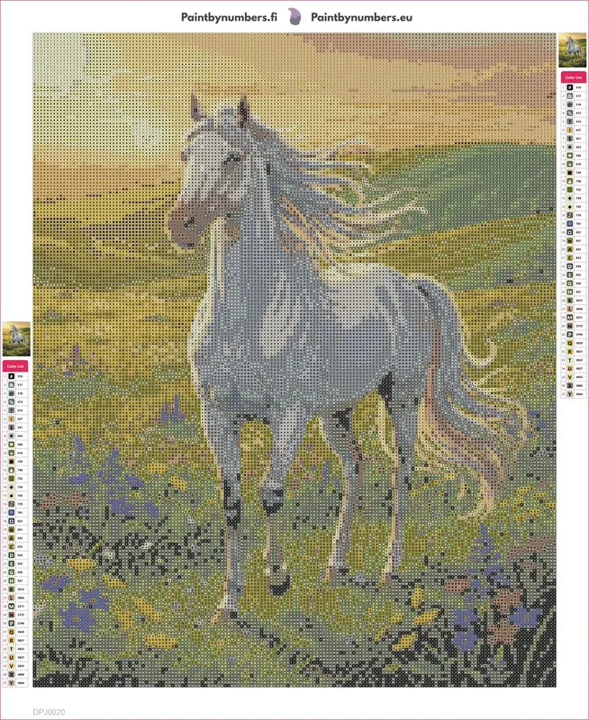 White Horse in Meadow timanttimaalauksen liimapintainen canvas 40x50cm