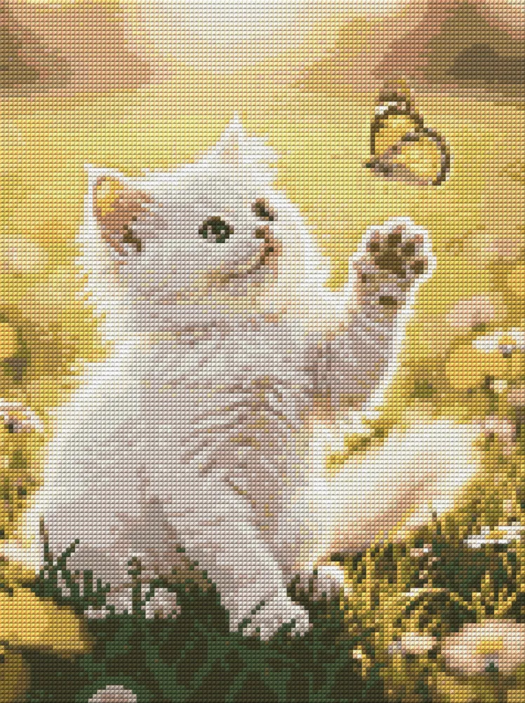 Timanttikuvio - White Kitten and Butterfly