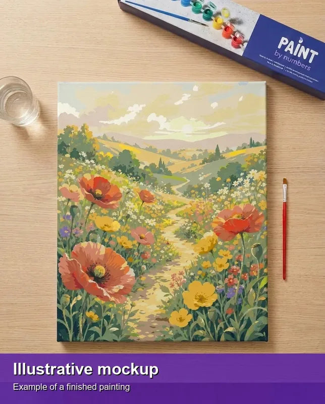 Valmiin numeromaalauksen havainnekuva - Wildflower Meadow Path 40x50cm