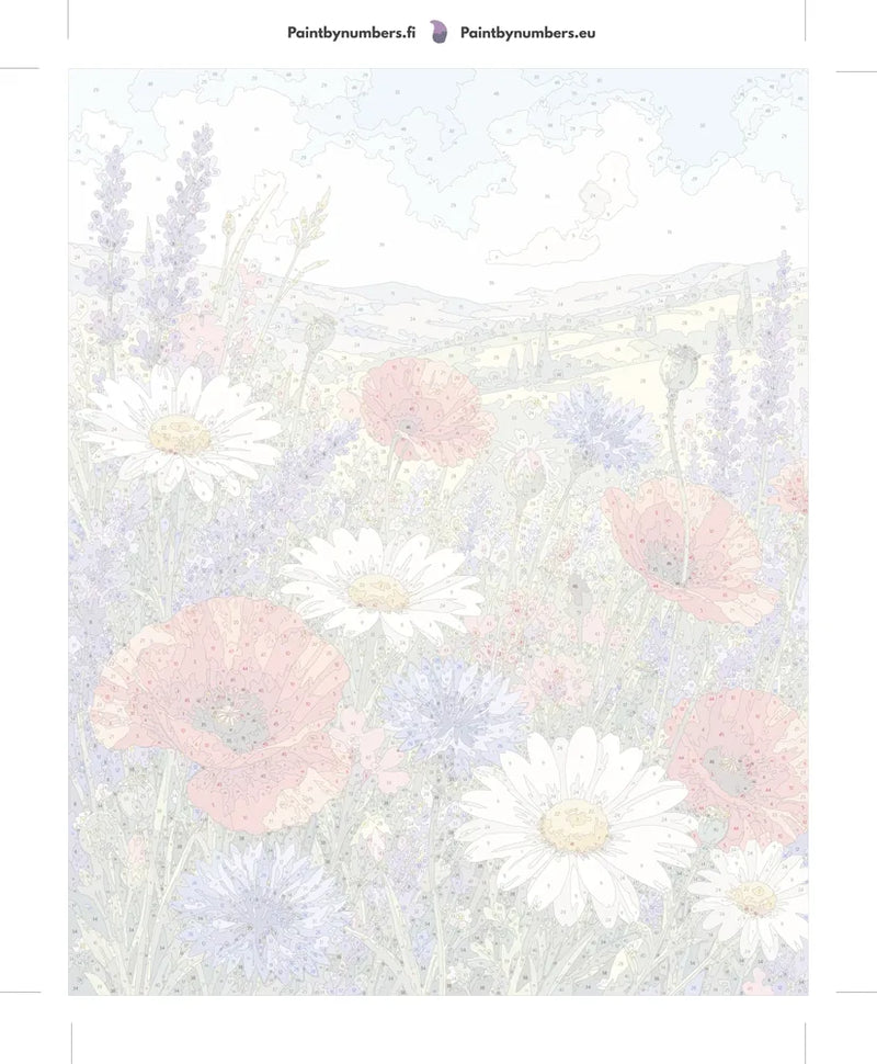 Numeroitu kangas - Wildflowers and Hills Landscape 40x50cm