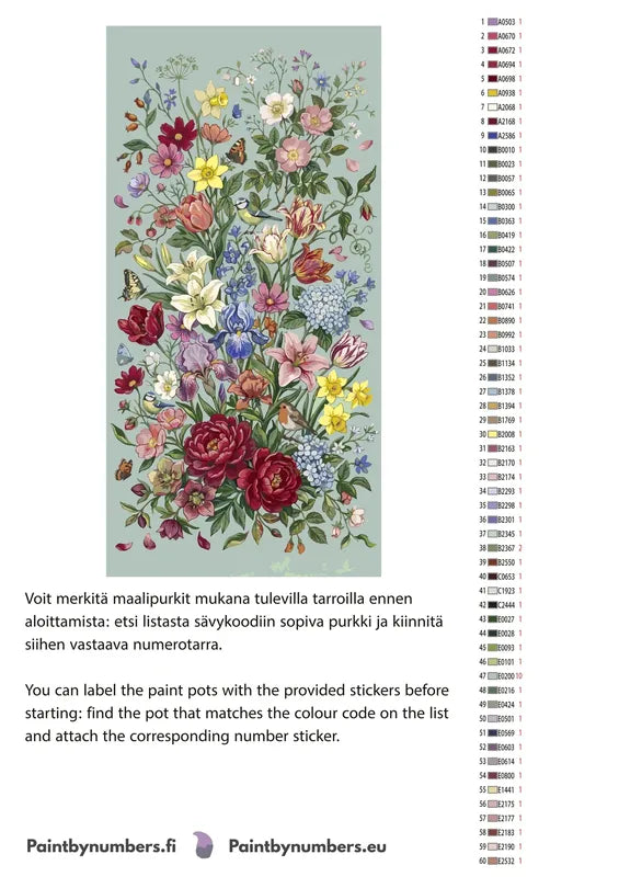Värikartta ja ohjeet - Wildflowers Birds and Butterflies 40x80cm