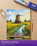 Thumbnail for Valmiin numeromaalauksen havainnekuva - Windmill and Sunflower Field 40x50cm