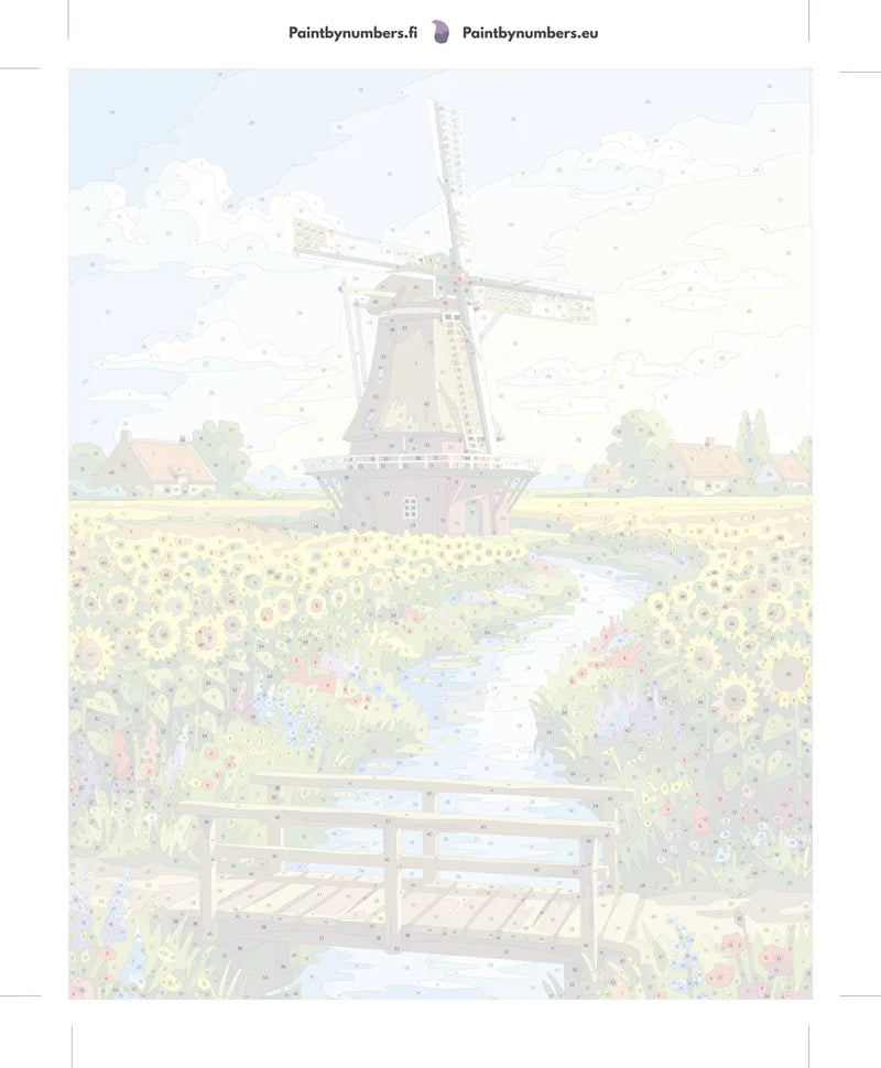 Numeroitu kangas - Windmill and Sunflower Field 40x50cm