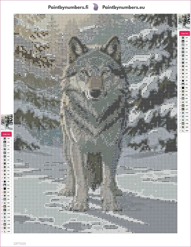 Winter Wolf timanttimaalauksen liimapintainen canvas 30x40cm