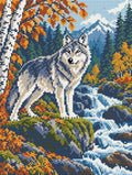 Thumbnail for Wolf beside the Autumn Rapids, 30x40 cm timanttimaalaus – lopullisen kuvion esikatselu