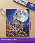 Thumbnail for Valmiin numeromaalauksen havainnekuva - Wolf Howling at Moon 40x50cm