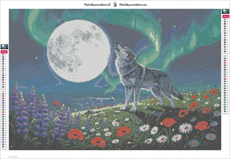 Wolf Under the Moon timanttimaalauksen liimapintainen canvas 60x40cm