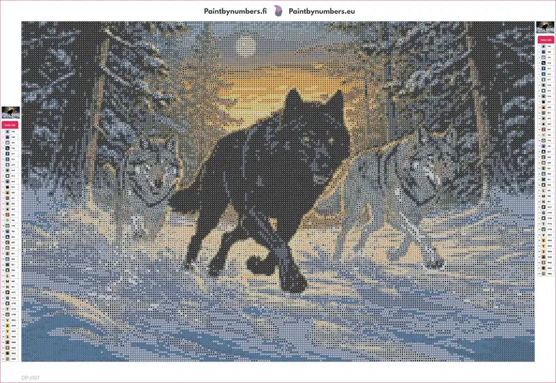 Wolves in Winter timanttimaalauksen liimapintainen canvas 60x40cm