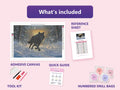 Thumbnail for Wolves in Winter 60x40cm timanttimaalauspaketin sisalto: liimapintainen canvas, varikartta, tyokalut ja timanttipussit