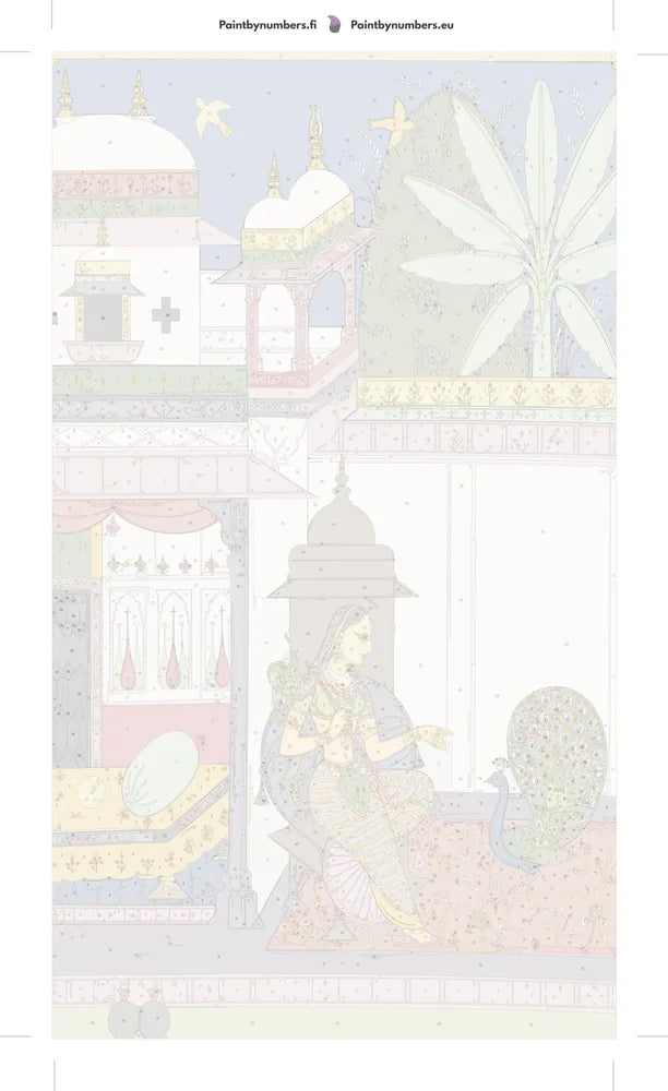 Numeroitu kangas - Woman Addressing a Peacock Gujari Ragini of Megh 40x70cm