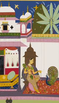 Thumbnail for Woman Addressing a Peacock Gujari Ragini of Megh numeromaalaus - Unknown Indian artist