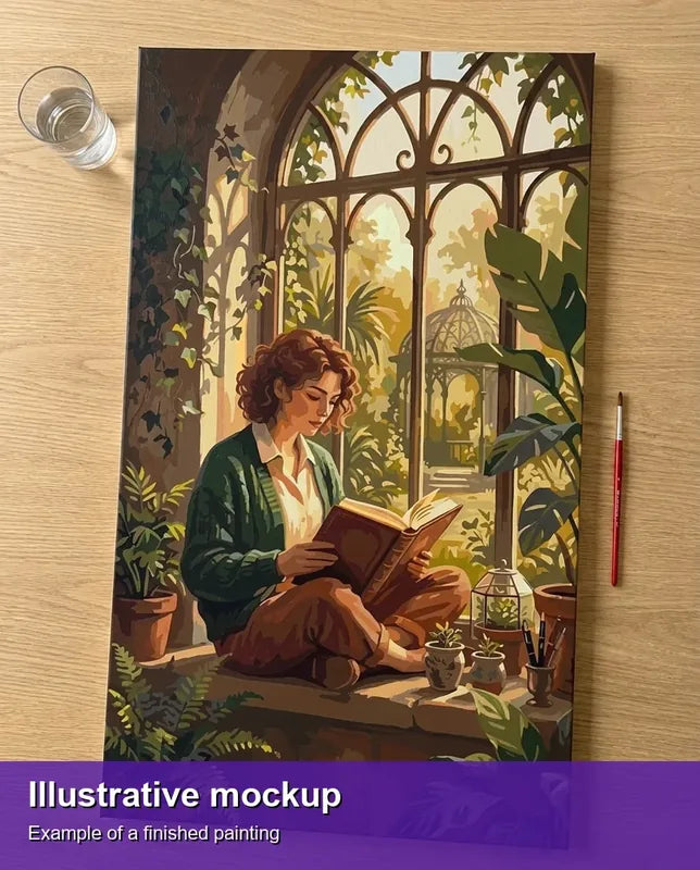 Valmiin numeromaalauksen havainnekuva - Woman Reading by Window 40x70cm