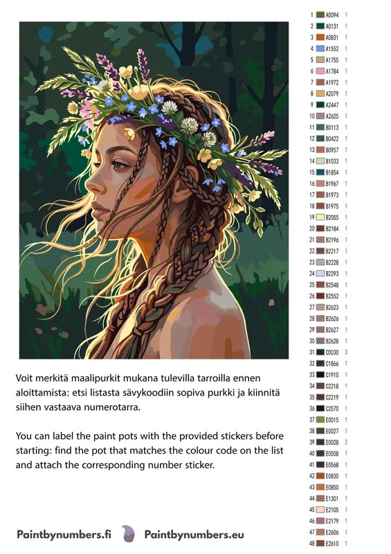 Värikartta ja ohjeet - Woman with Flower Crown 40x50cm