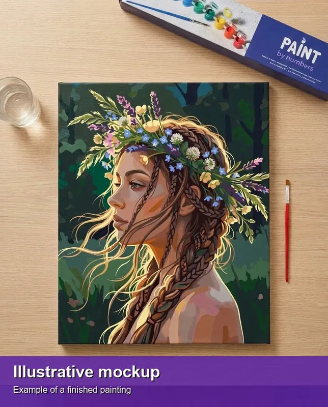 Valmiin numeromaalauksen havainnekuva - Woman with Flower Crown 40x50cm