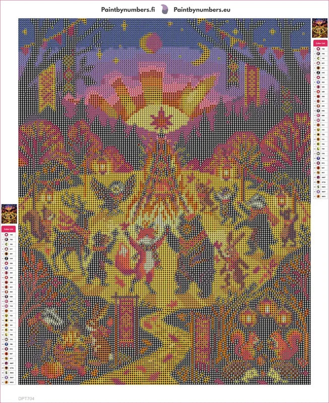 Woodland Animals Festival Night timanttimaalauksen liimapintainen canvas 40x50cm