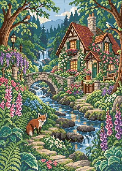 Woodland Cottage, 50x70 cm timanttimaalaus – lopullisen kuvion esikatselu