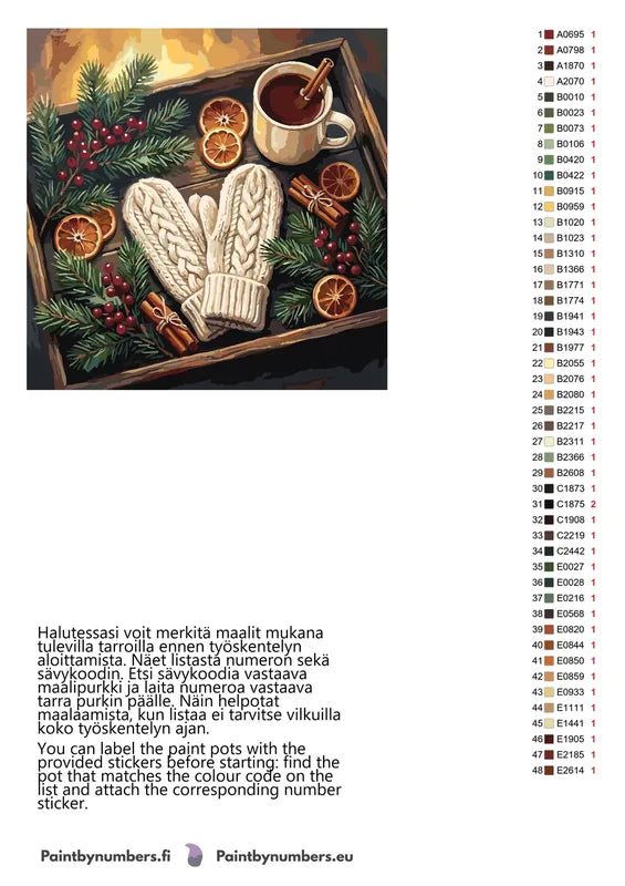 Värikartta ja ohjeet - Wool Mittens and Tea Tray 50x50cm