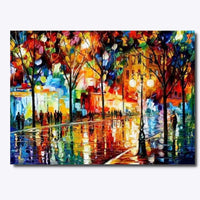 Thumbnail for Diamond painting jonka kuvassa on varikkailla maaleilla maalattu kavelykatu iltahamaralla